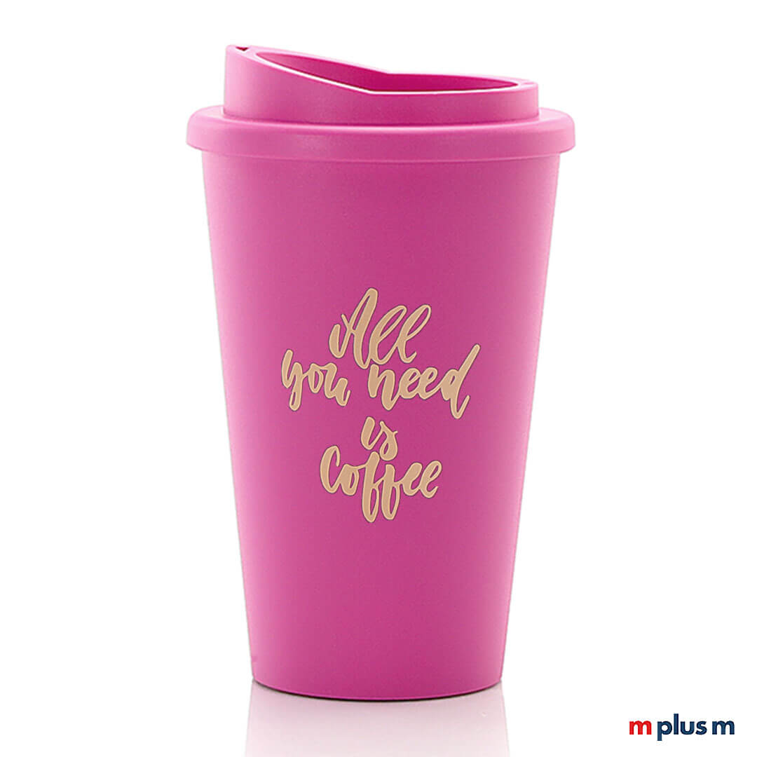 Coffee-Shop-Thermobecher-Pink-1c-bedrucken Nachhaltigen Coffee To Go Thermobecher Coffee Shop vollflächig bedrucken. Aus Eruopa. Spülmaschinenfest. Mehrweg und 100% recyclebar.