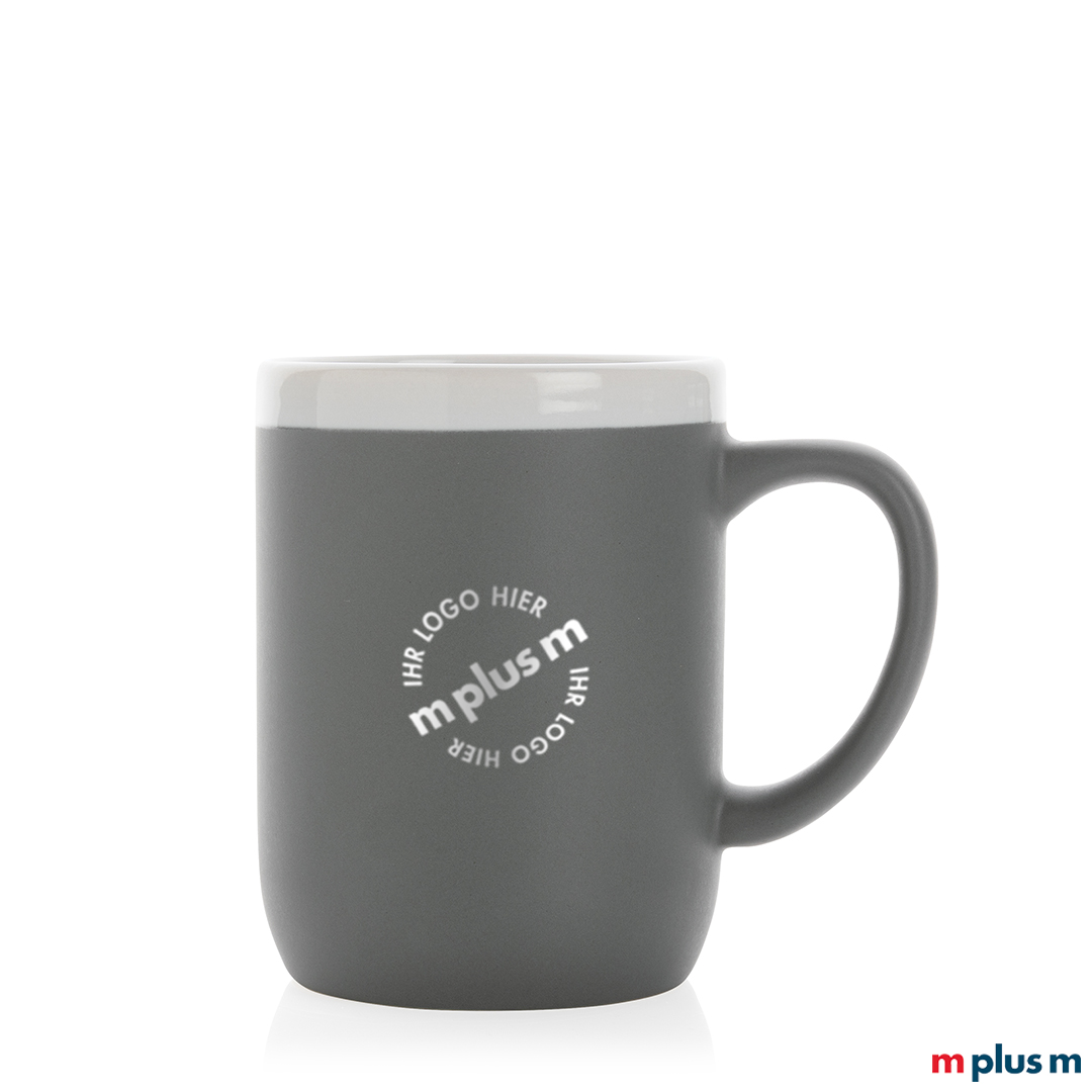 Graue Kaffeetasse Trevlig mit spülmaschinenfestem Logo-Druck