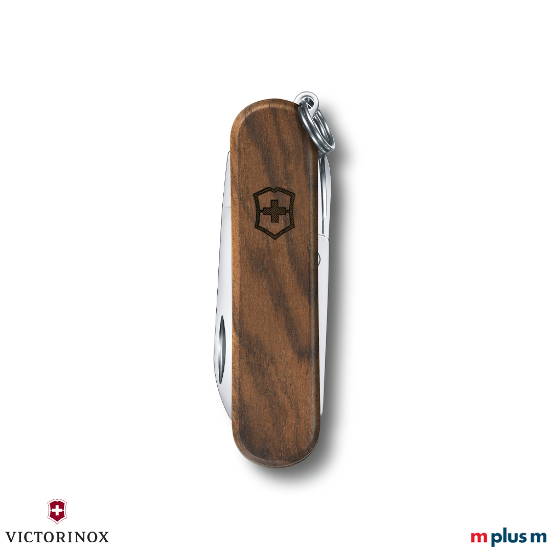 Nachhaltiges Victorinox Taschenmesser mit schöner Holzschale. Ab 30 Stück mit Ihrem Logo bedrucken. 