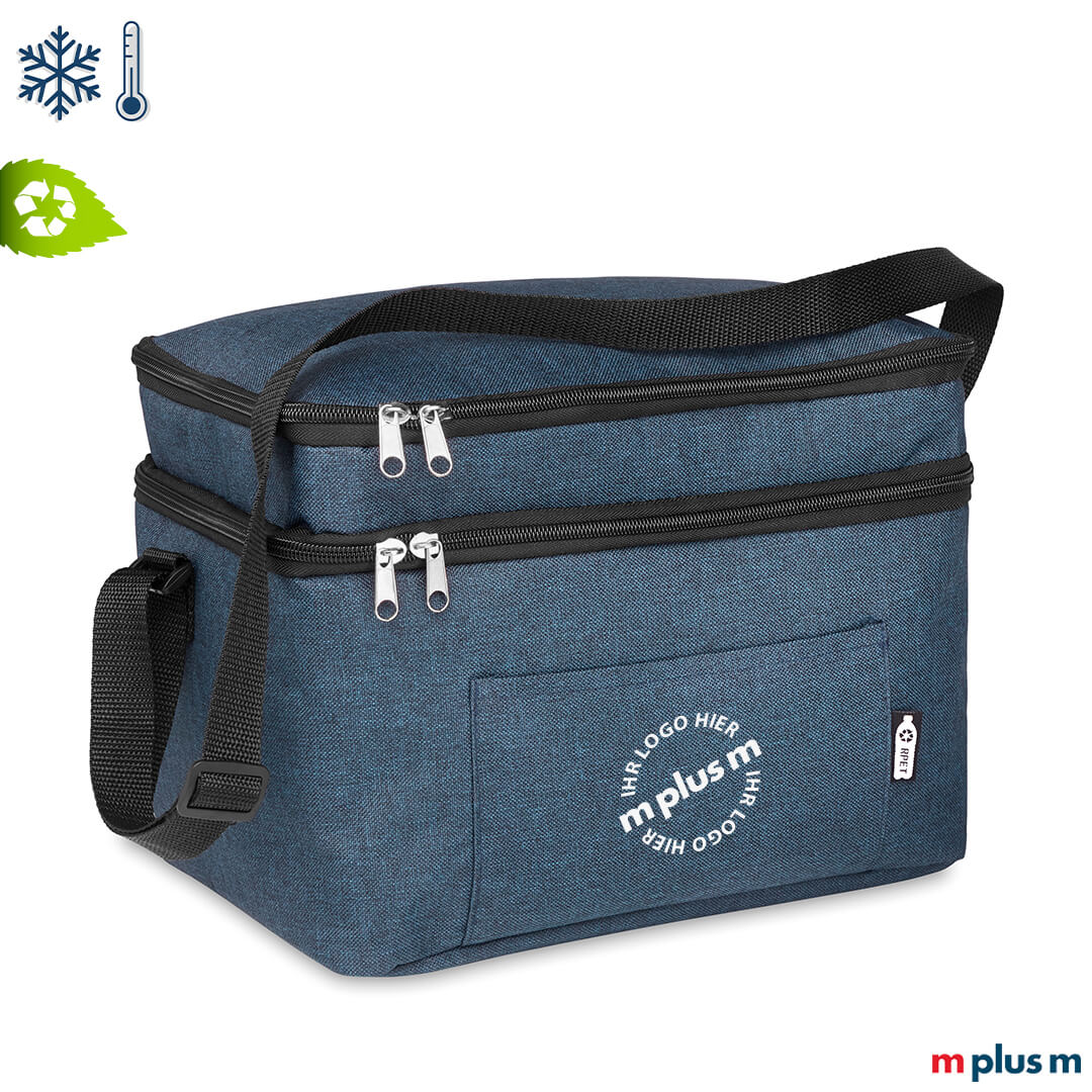 Nachhaltige Kühltasche in blau mit Ihrem Logo als Werbegeschenk bedrucken Nachhaltige Kühltasche in blau mit Ihrem Logo als Werbegeschenk bedrucken