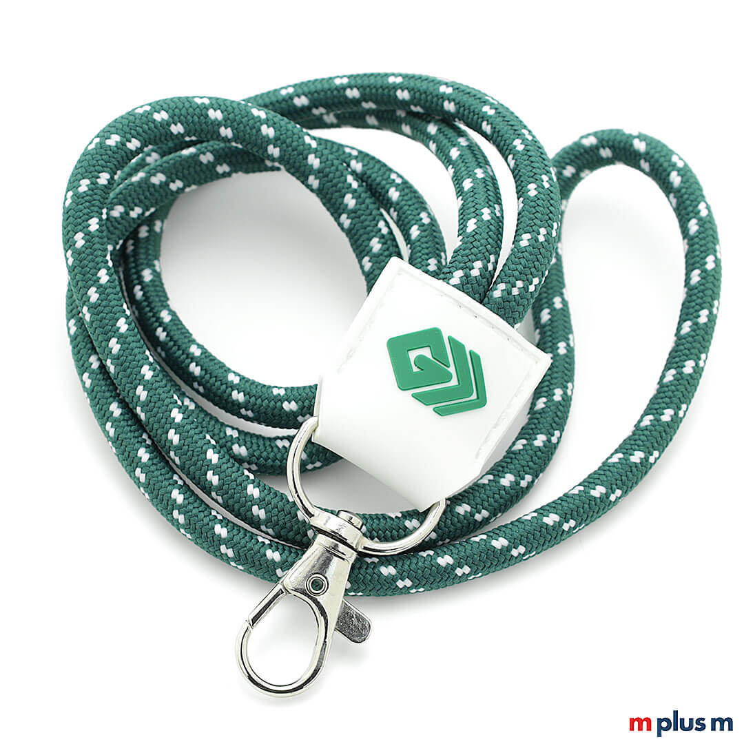 Nautic Rubber Lanyard in Grün/Weiss mit Logo Zweifarbig grünes Kordellanyard Nautic Rubber mit Logo