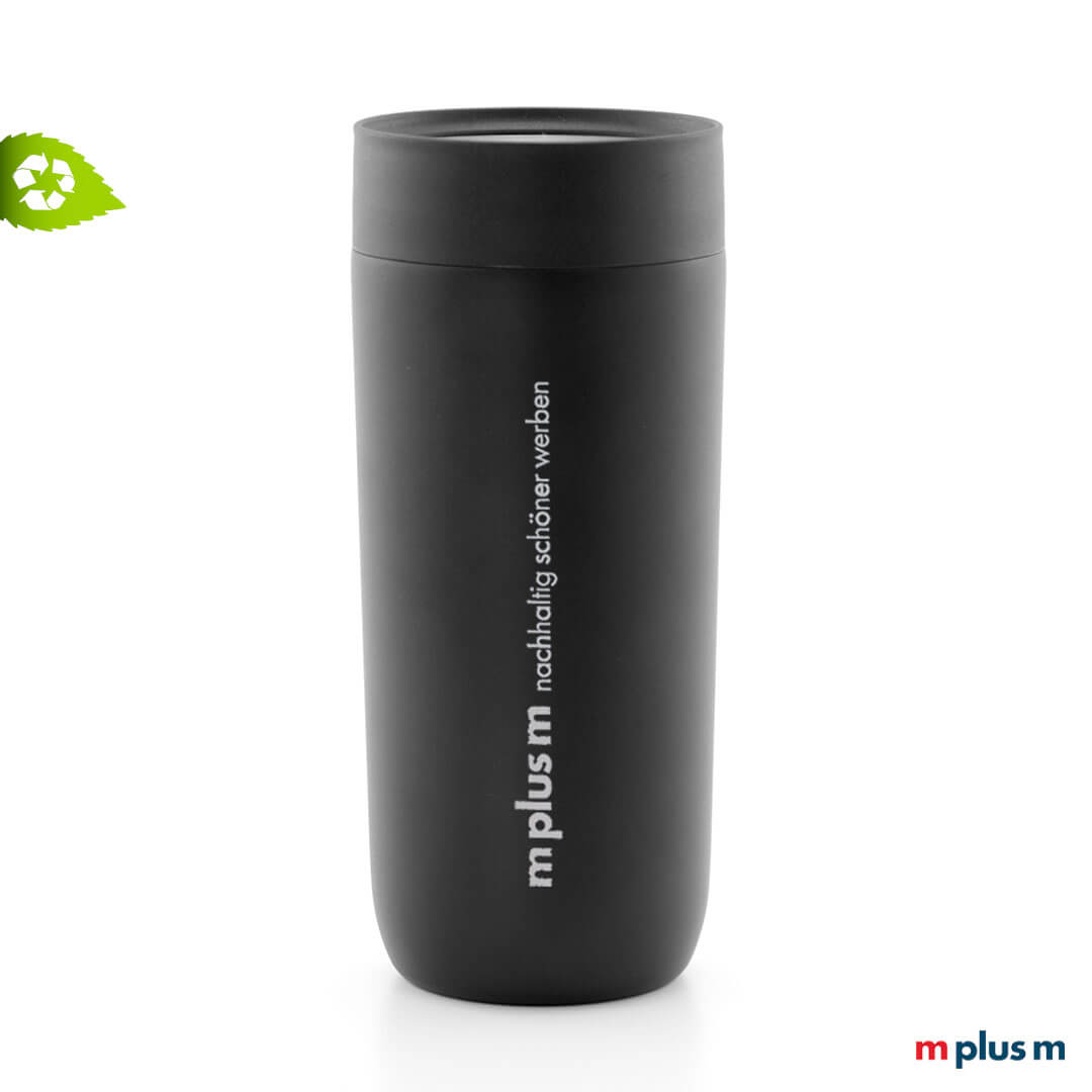 Coffee To Go Thermobecher Narvik aus Edelstahl Superisolierter Thermobecher aus Recycling ♻️ Edelstahl mit Keramikbschichtung im Becher. Leicht zu reinigen, 360 Grad Trinköffnung und ein-Finger-Verriegelung. Mit Logo Gravur.